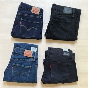 Levi Jeans BUNDLE. 4 Jeans. Blue and Black. Women’s. 36x3. 37x1.